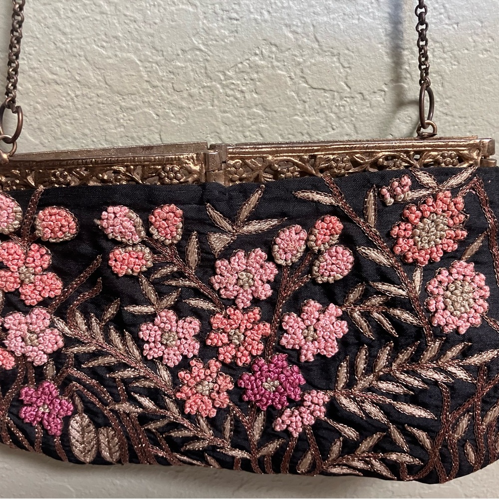 Embroidered clutch with metal frame Anthropologie